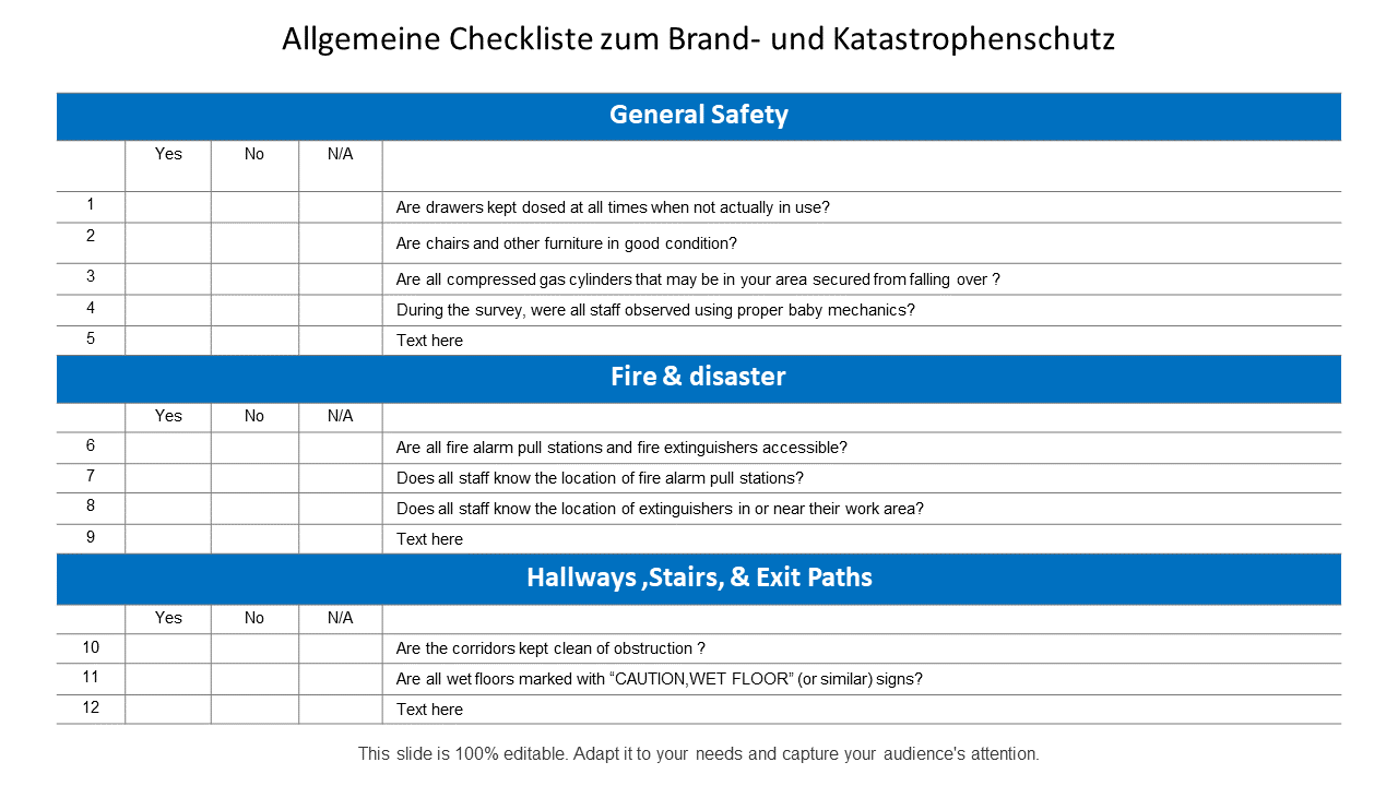 Allgemeine Checkliste zum Brand- und Katastrophenschutz 