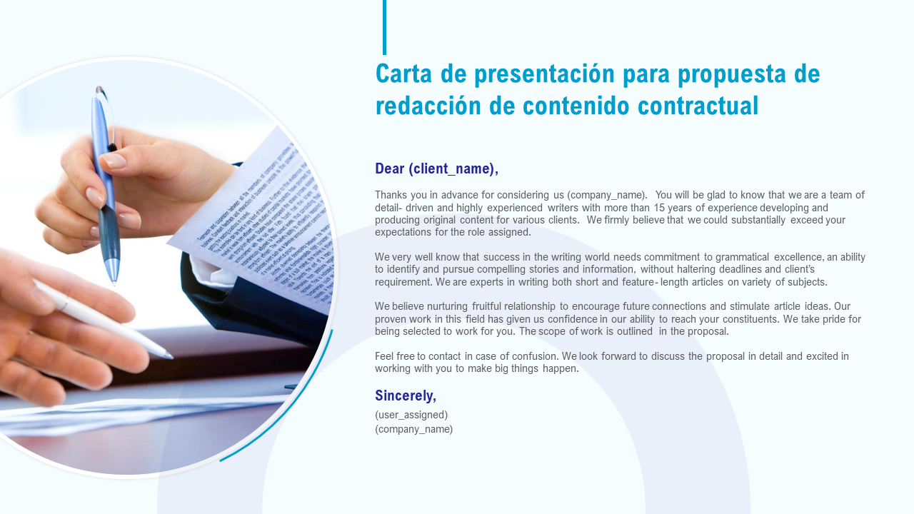 Carta de presentación para propuesta de redacción de contenido contractual Carta de presentación para propuesta de redacción de contenido contractual