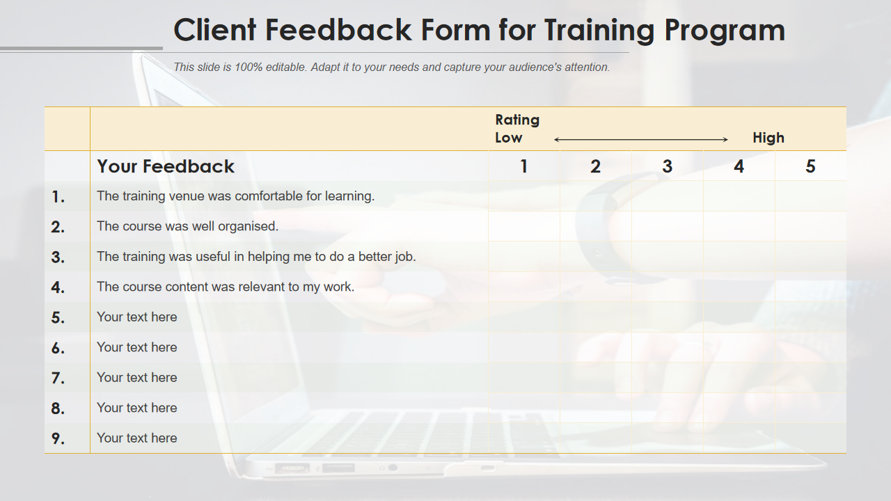 Client Feedback Form for Training Program