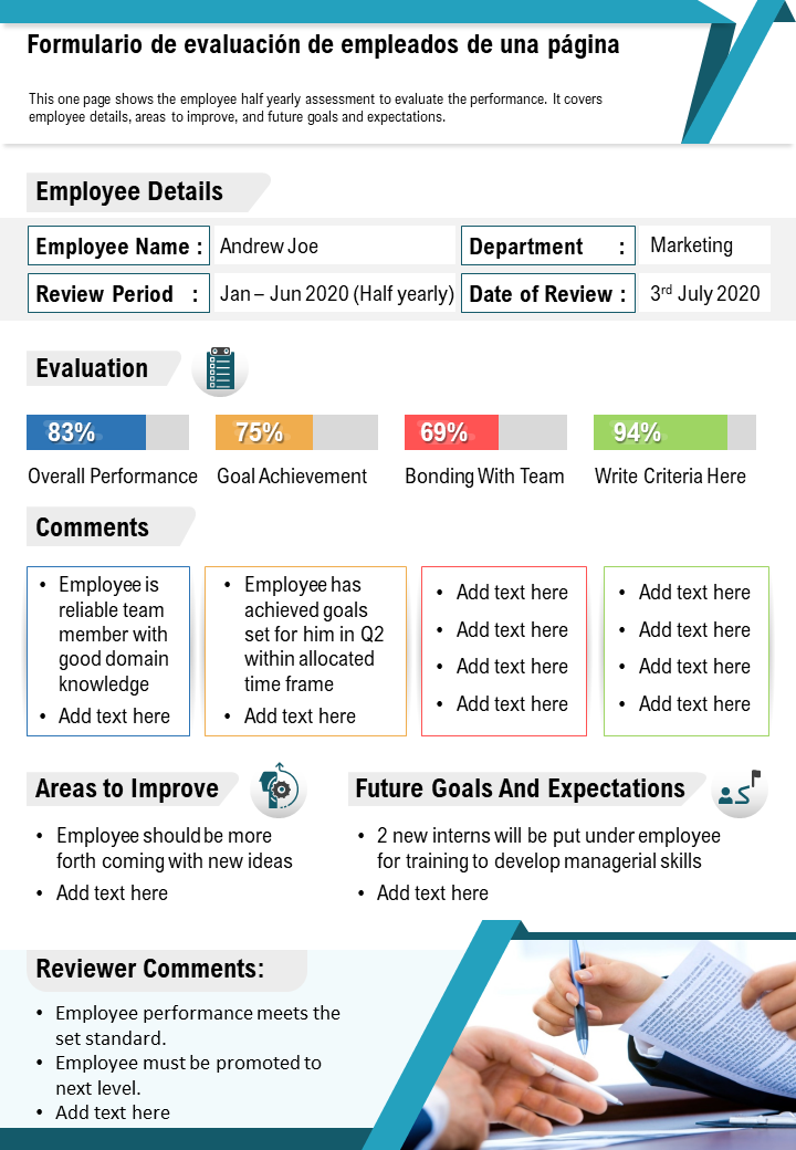 Formulario de evaluación de empleados de una página 