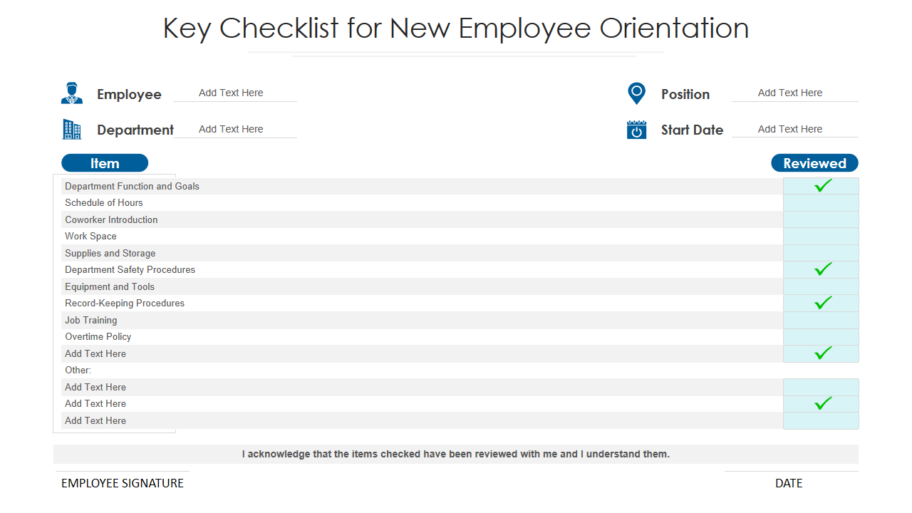 Key Checklist for New Employee Orientation 