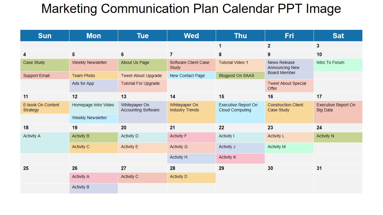 Marketing Communication Plan Calendar PPT Image 