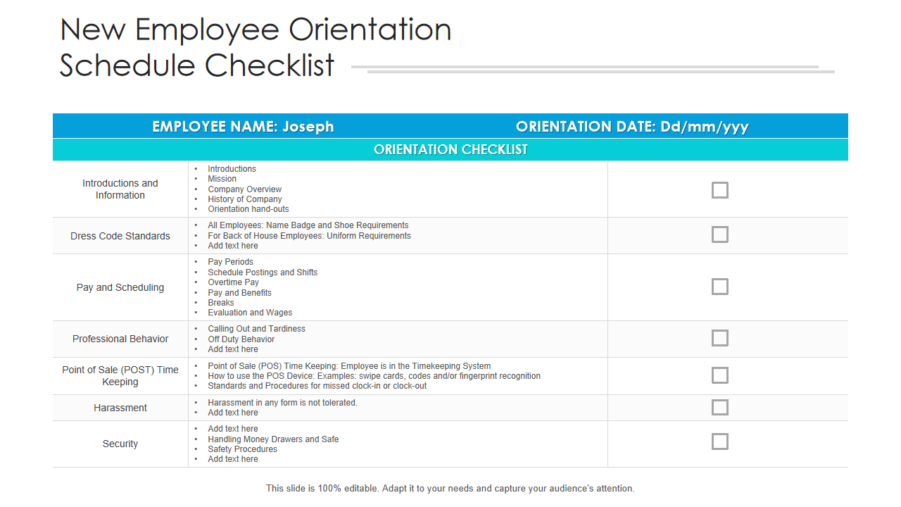 New Employee Orientation Schedule Checklist 