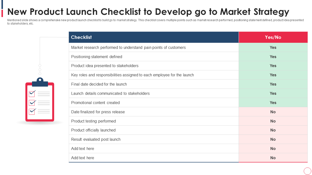 New Product Launch Checklist Template for Go To Market Strategy