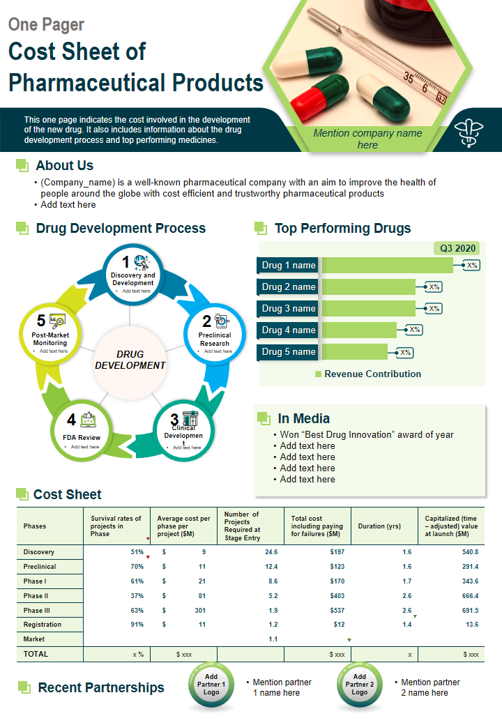 One Pager Cost Sheet of Pharmaceutical Products 