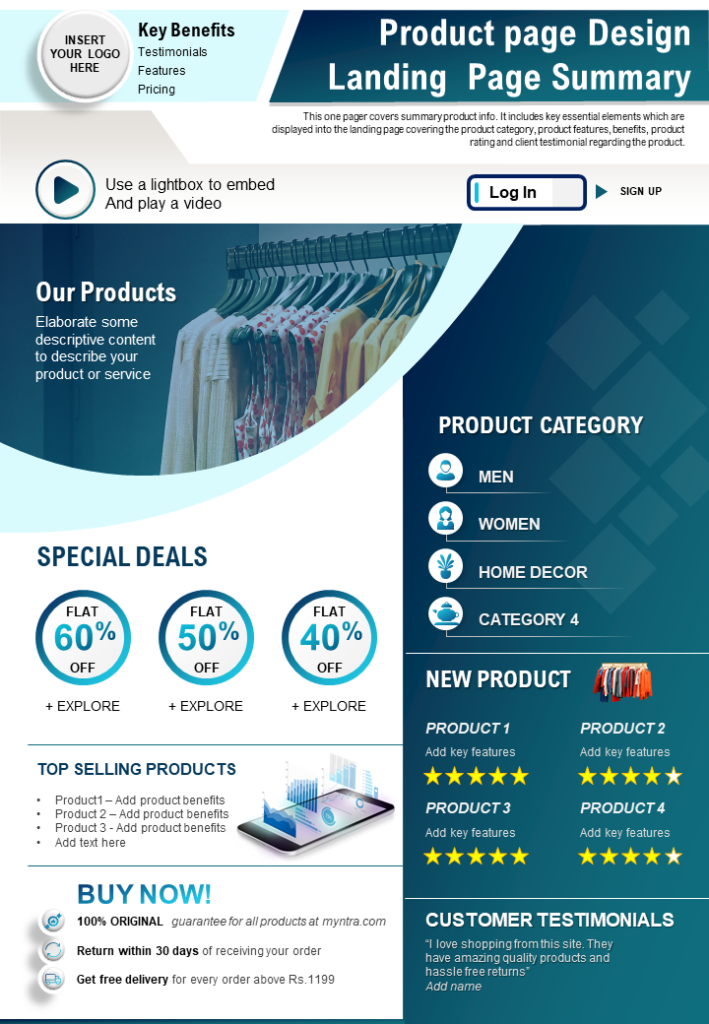 Product Page Design Summary Template