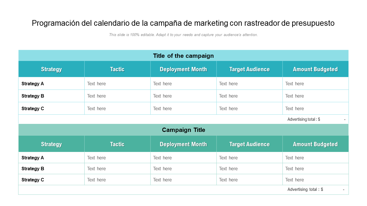 Programación del calendario de la campaña de marketing con rastreador de presupuesto 