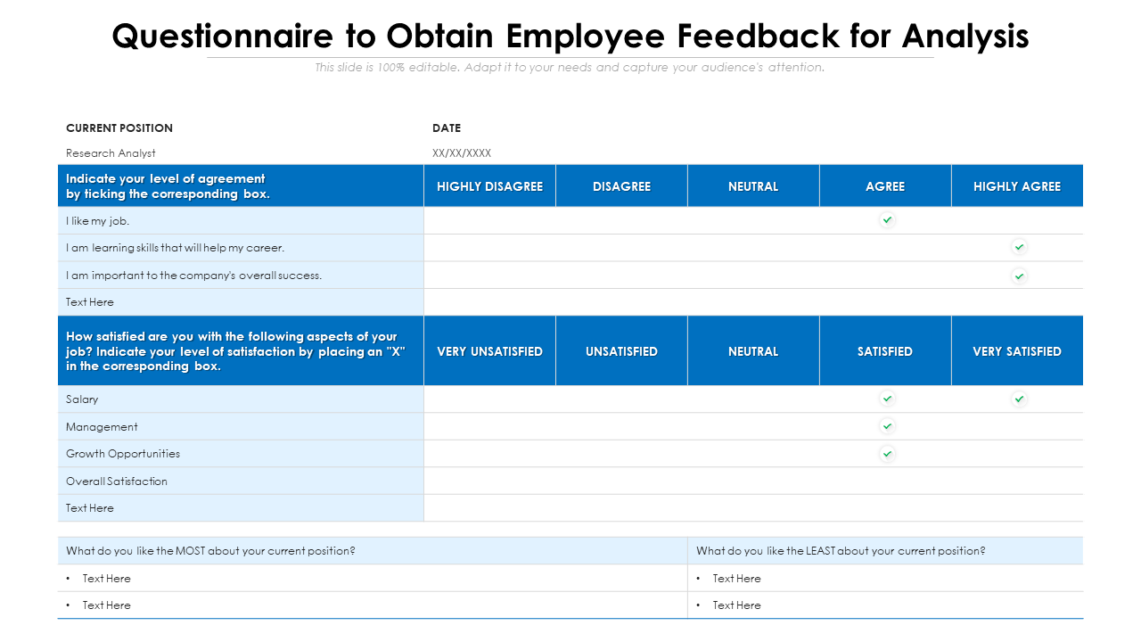 Questionnaire to Obtain Employee Feedback for Analysis