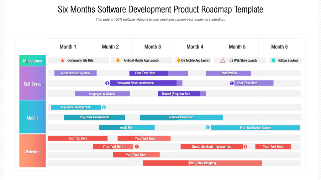 Six Months Software Development Product Roadmap Template