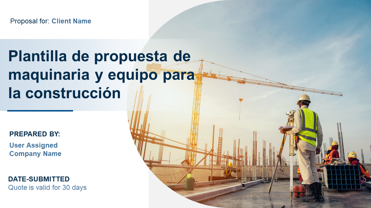 Maquinaria y equipo para la construcci&oacute;n Plantilla de propuesta Diapositivas de presentaci&oacute;n de PowerPoint
