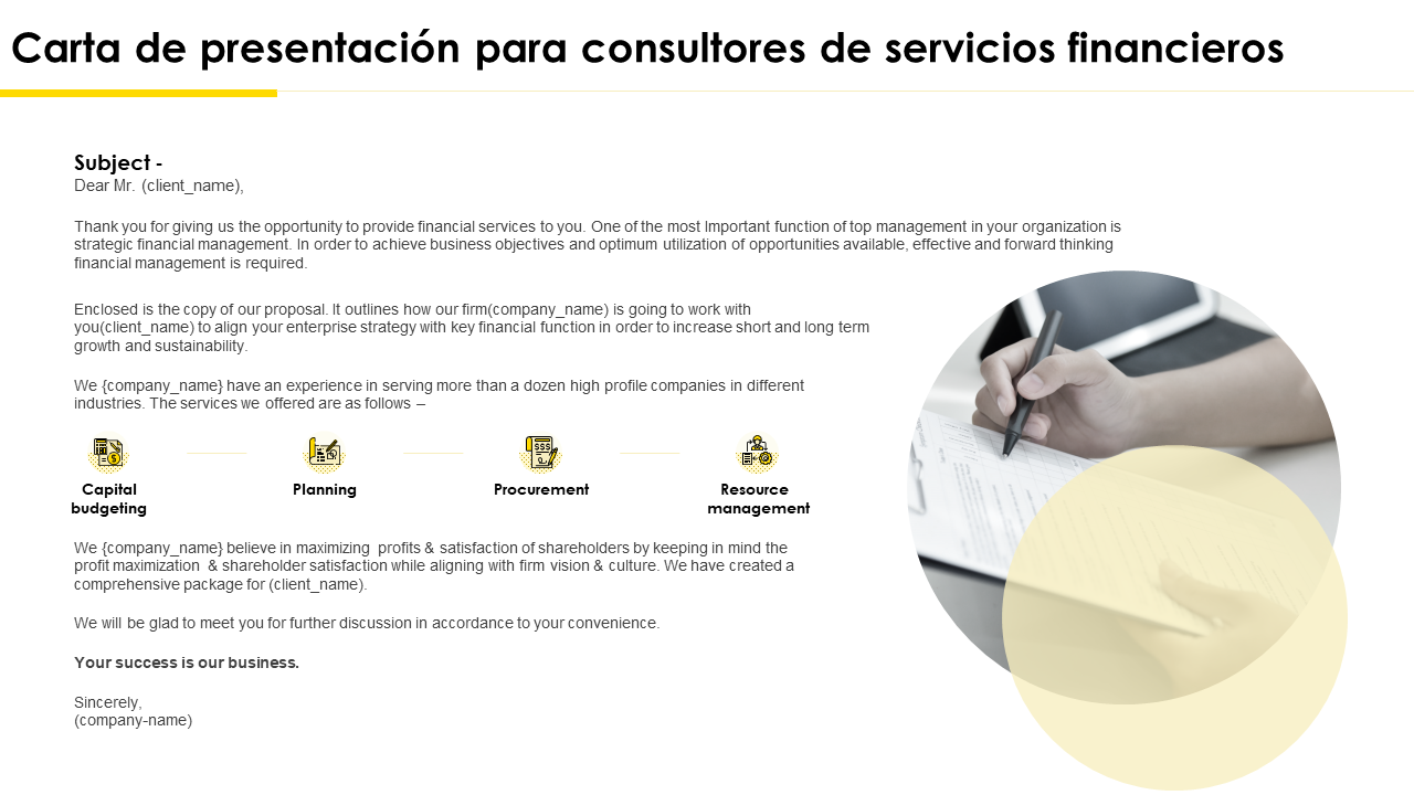 Carta de presentación para consultores de servicios financieros Carta de presentación para consultores de servicios financieros