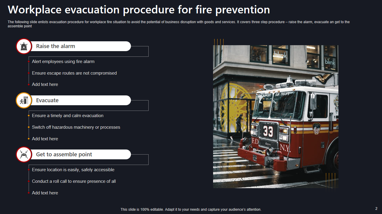 Workplace evacuation procedure for fire prevention 