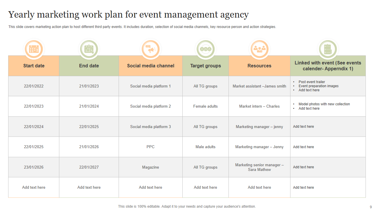 Yearly marketing work plan for event management agency 
