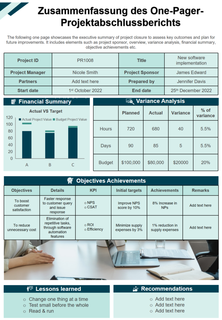 Zusammenfassung des One-Pager-Projektabschlussberichts Zusammenfassung des One-Pager-Projektabschlussberichts