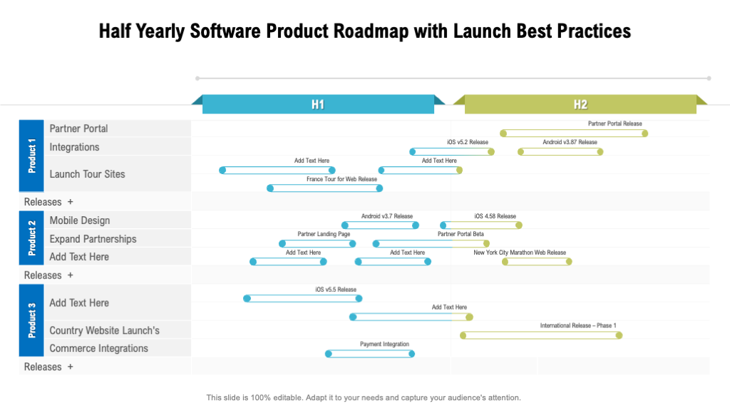 Half-Yearly Software Product Roadmap PPT Slide 