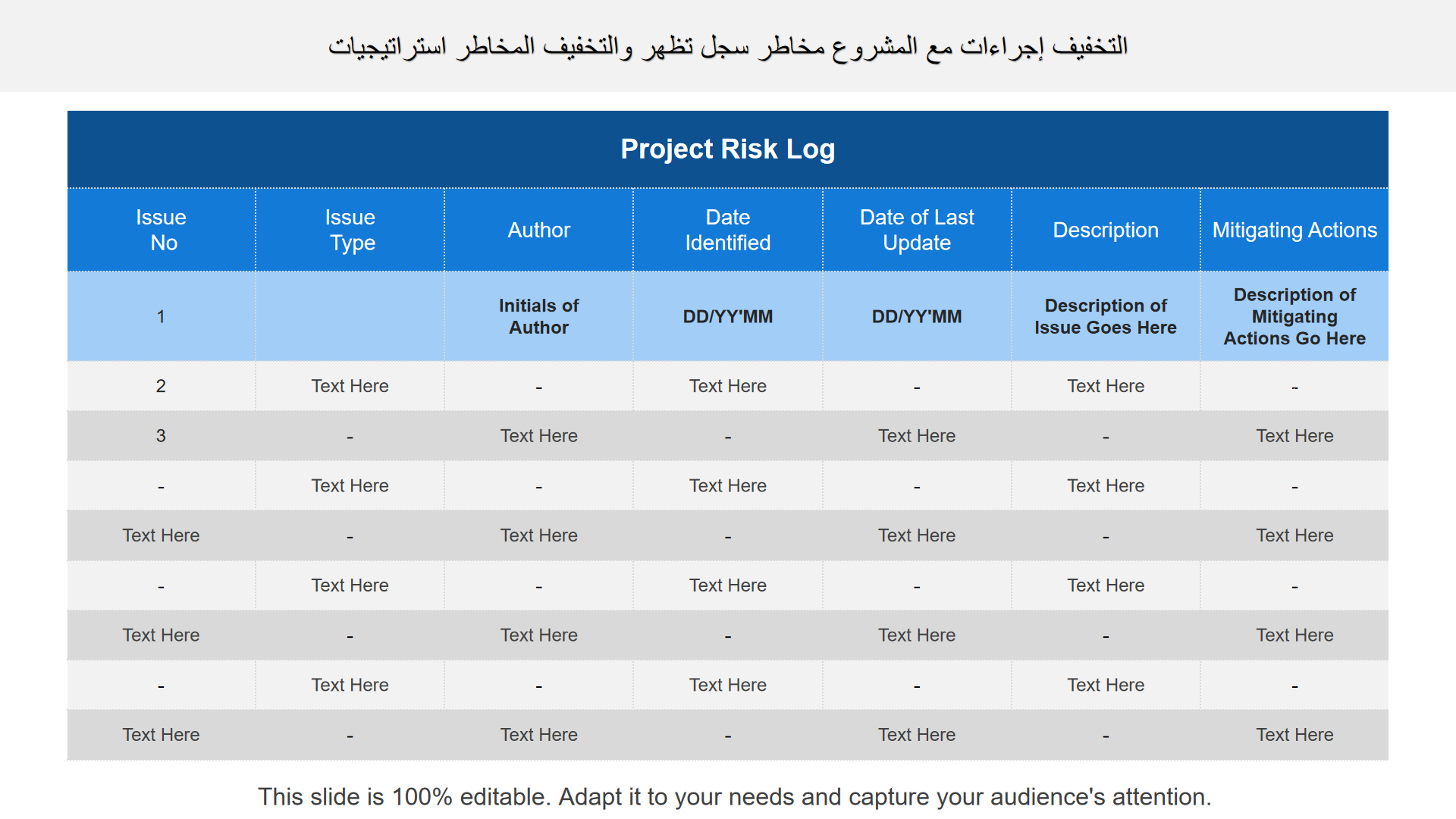 استراتيجيات المخاطر والتخفيف تظهر سجل مخاطر المشروع مع إجراءات التخفيف استراتيجيات المخاطر والتخفيف تظهر سجل مخاطر المشروع مع إجراءات التخفيف