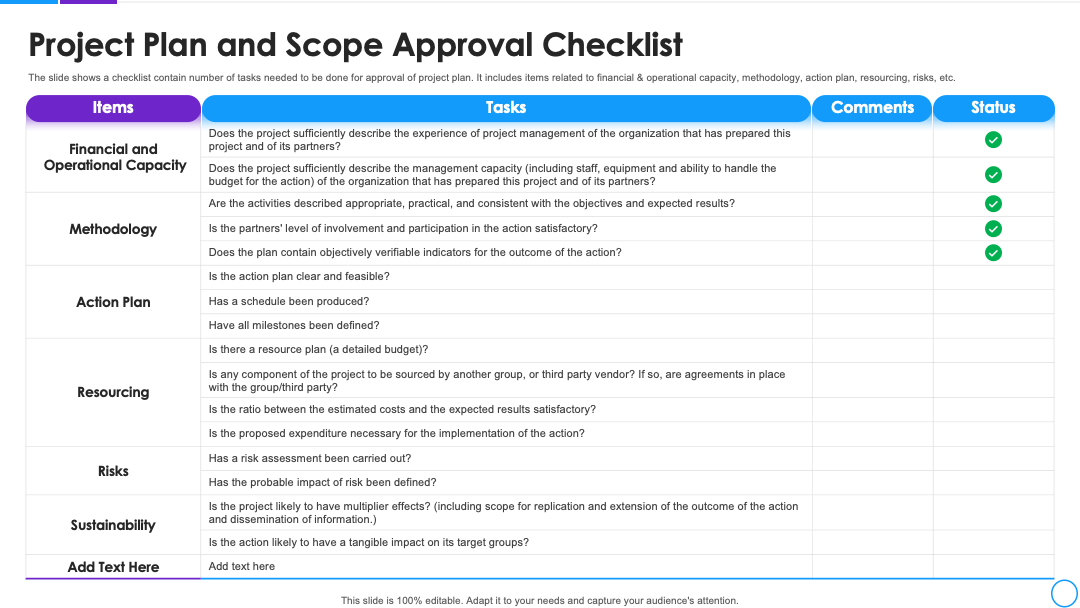 Project Plan and Scope Approval Checklist PPT Template