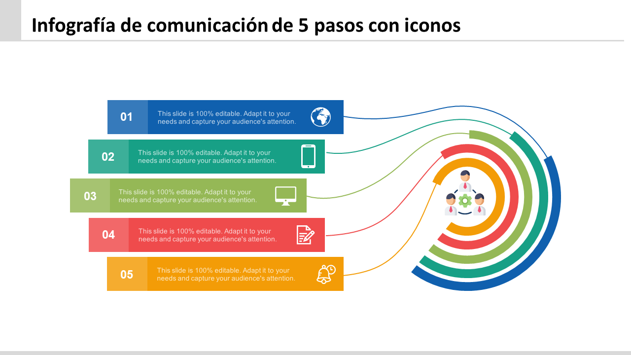 Infografía de comunicación de 5 pasos con iconos