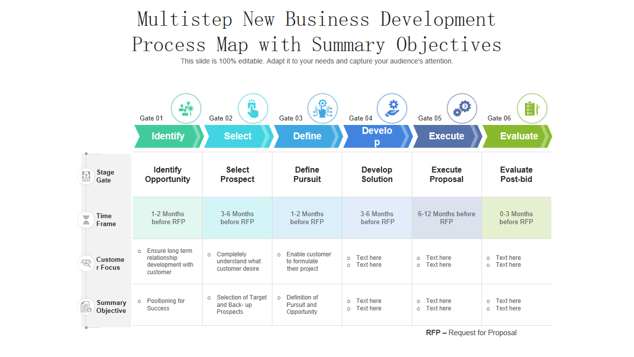 Multistep New Business Development Process Map with Summary Objectives 