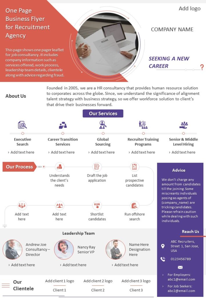 One-page Business Flyer for Recruitment Agency Template One-page Business Flyer for Recruitment Agency Template