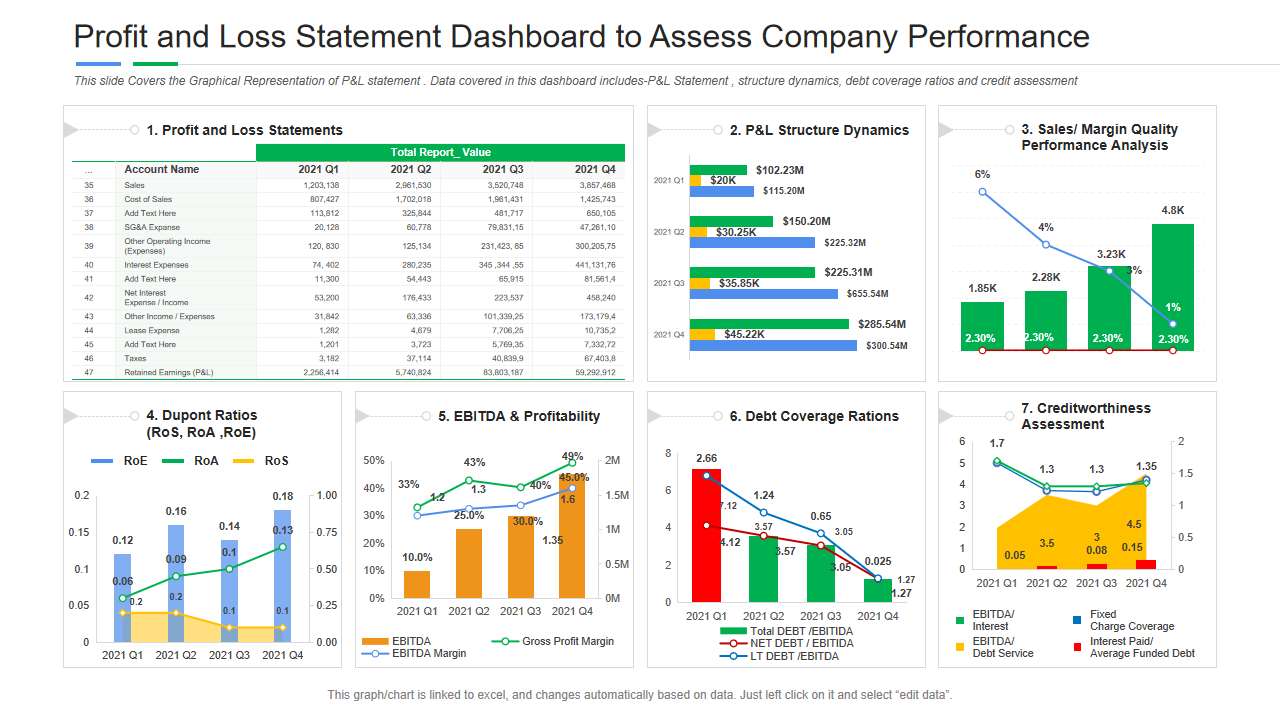 Profit and Loss Statement Dashboard to Assess Company Performance