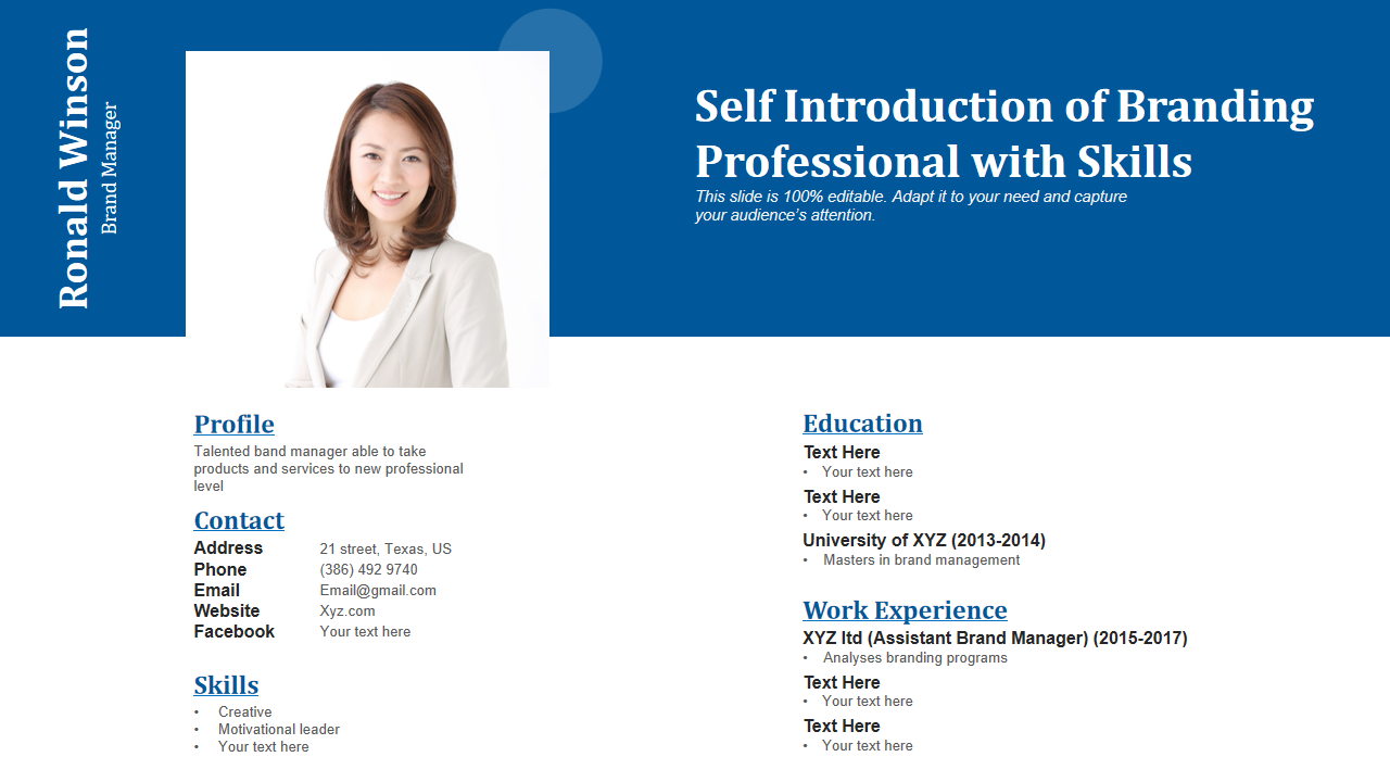 Self Introduction of Branding Professional with Skills