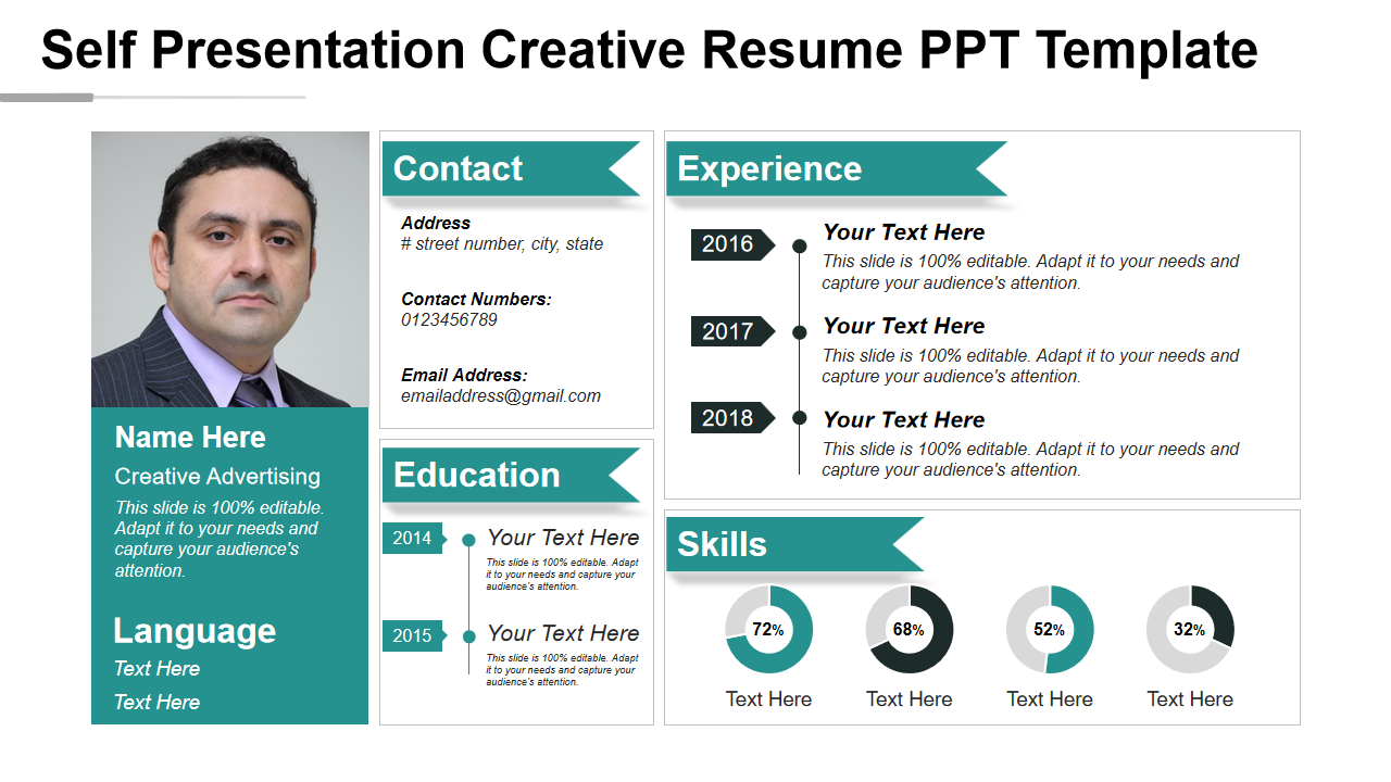 Self Presentation Creative Resume PPT Template
