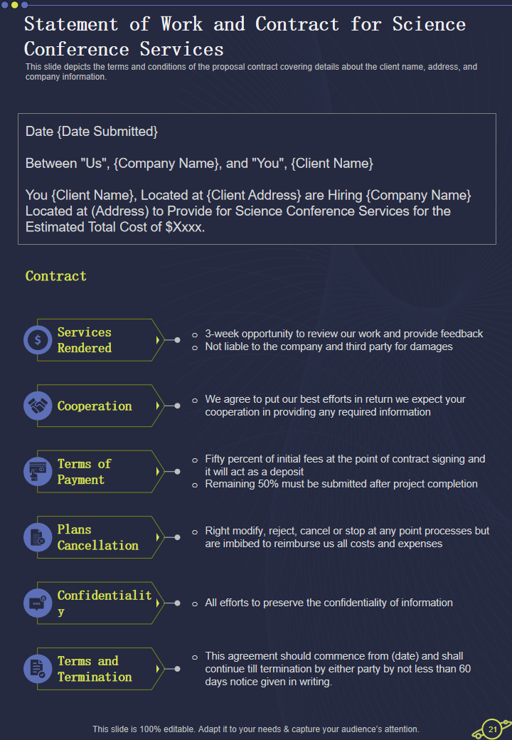 Statement of Work and Contract for Science Conference Services 