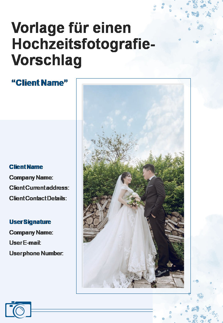 Vorlage f&uuml;r einen Hochzeitsfotografie-Vorschlag 