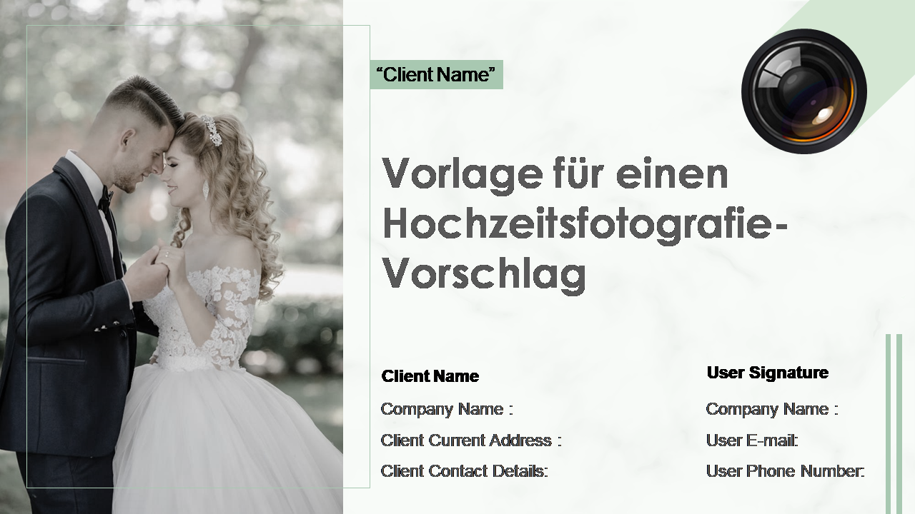 Vorlage f&uuml;r einen Hochzeitsfotografie-Vorschlag