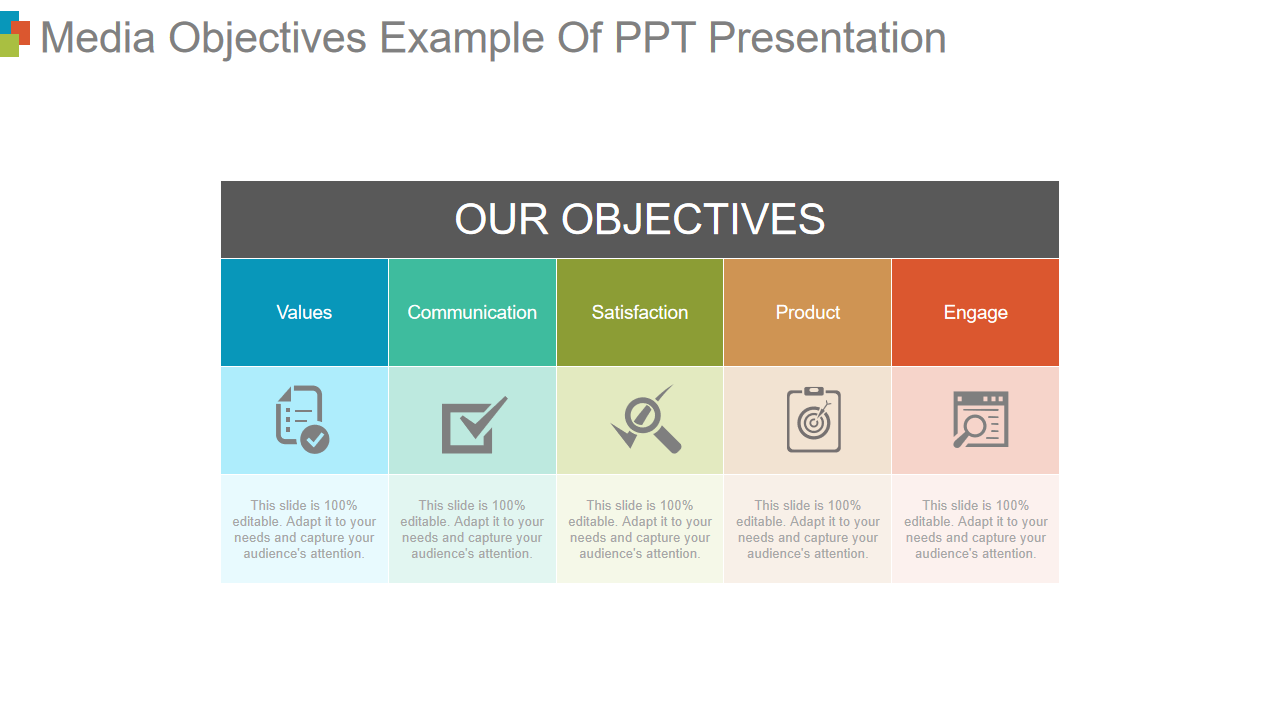 Media objectives example of PPT presentation 