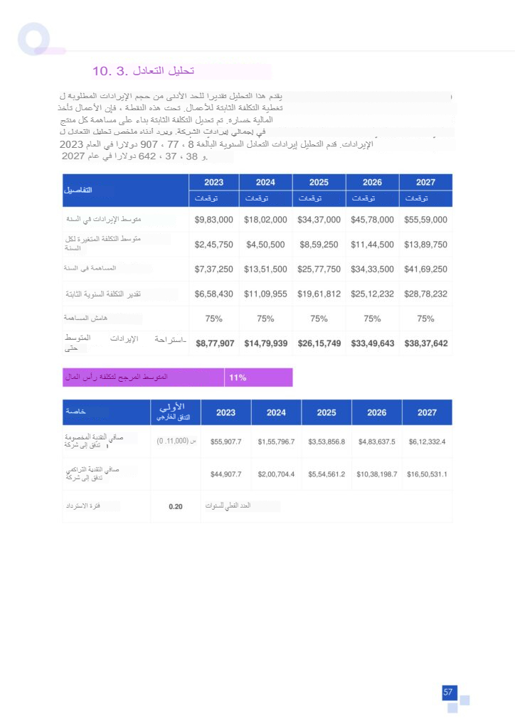 الخطة المالية
