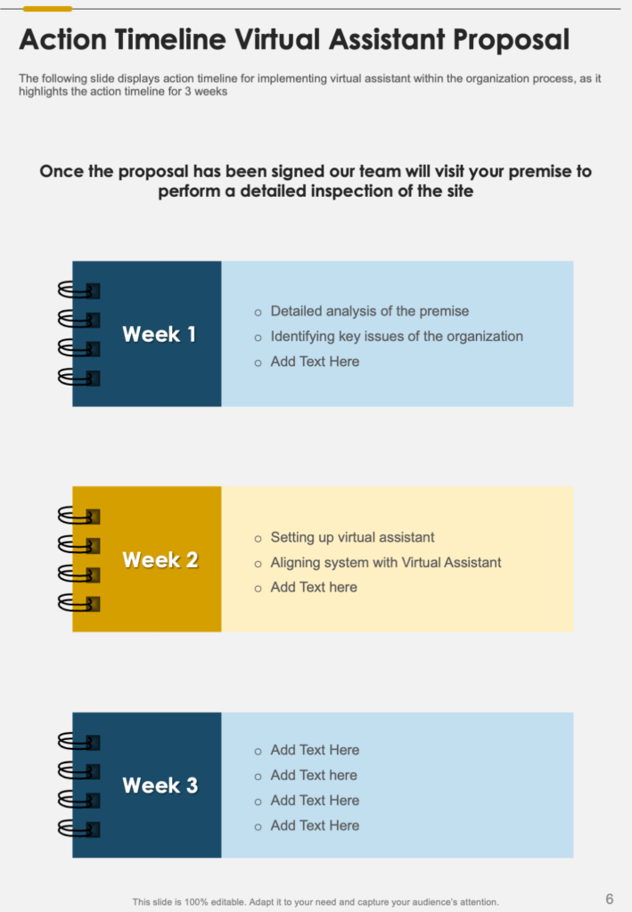 Action Timeline for Virtual Assistant Proposal