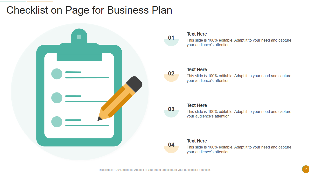 Checklist on Page for Business Plan