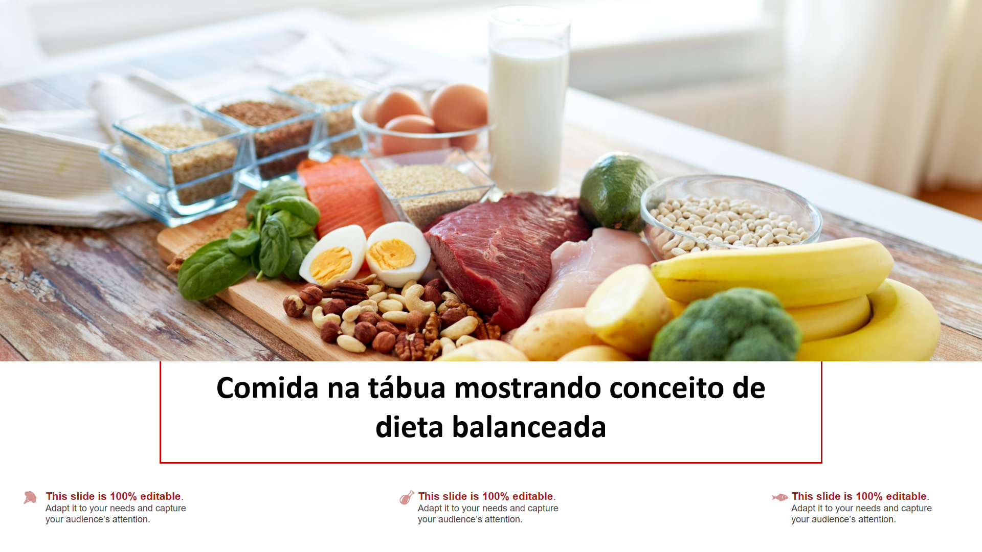 Comida na tábua mostrando conceito de dieta balanceada Comida na tábua mostrando conceito de dieta balanceada