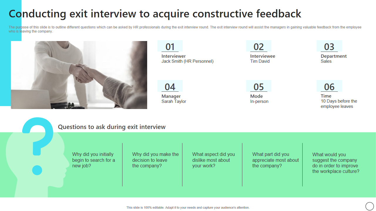 Conducting exit interview to acquire constructive feedback