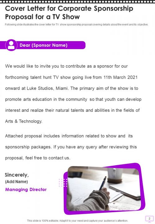Cover Letter Presentation Template for TV Show Proposal