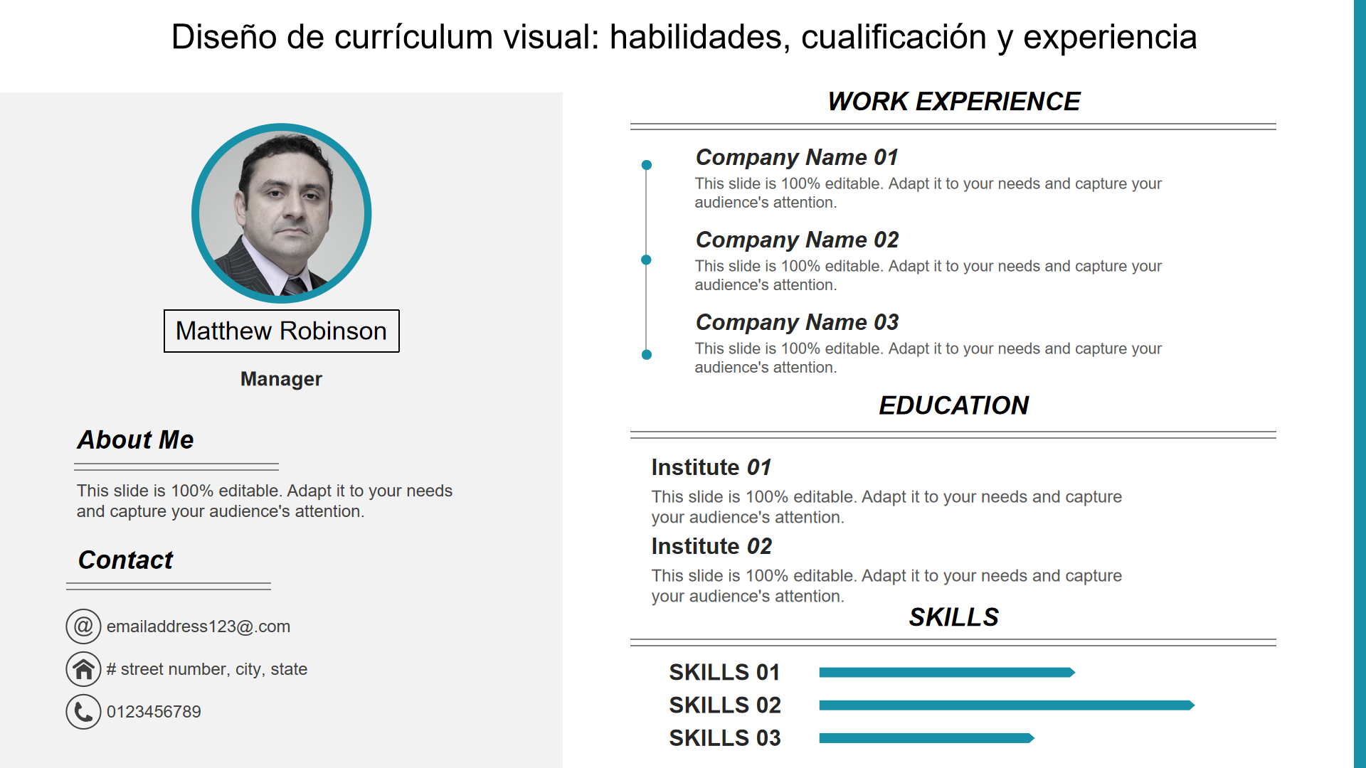 Diseño de currículum visual habilidades cualificación y experiencia