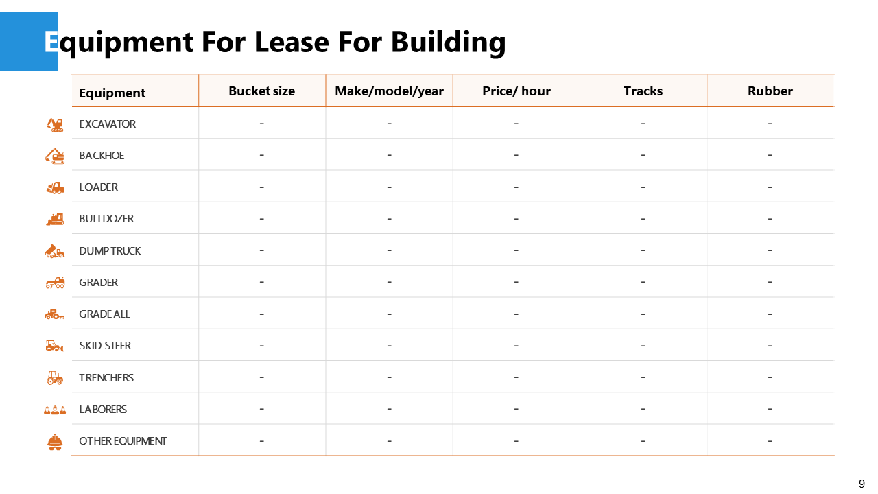 Equipment For Lease For Building Template