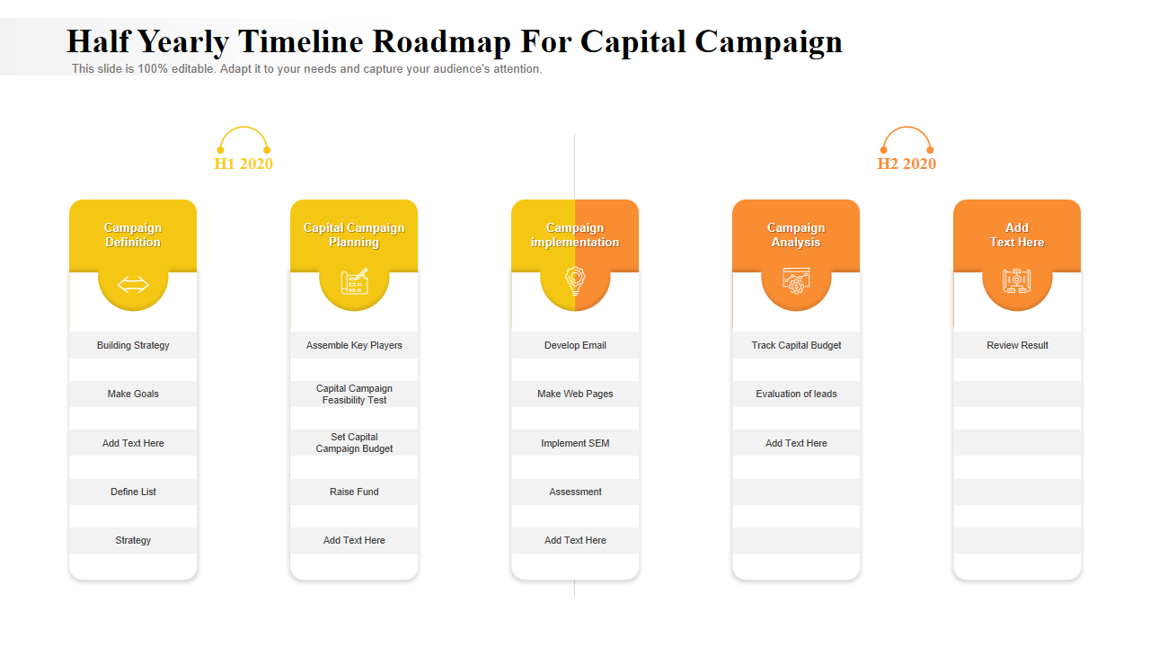 Half Yearly Timeline Roadmap For Capital Campaign
