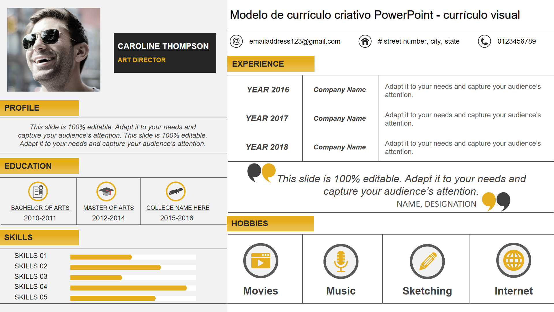Modelo de currículo criativo PowerPoint - currículo visual