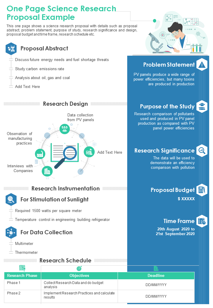 One Page Science Research Proposal Example