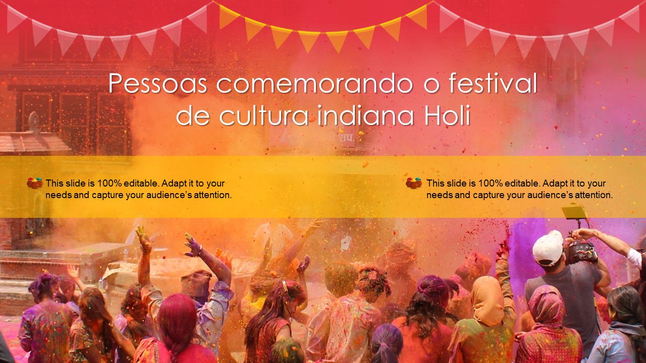 Pessoas comemorando o festival de cultura indiana Holi 