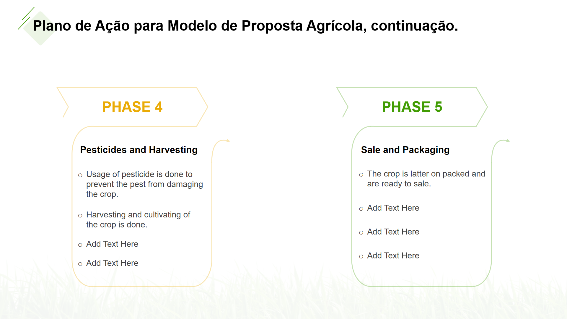 Plano de A&ccedil;&atilde;o para Modelo de Proposta Agr&iacute;cola, continua&ccedil;&atilde;o.