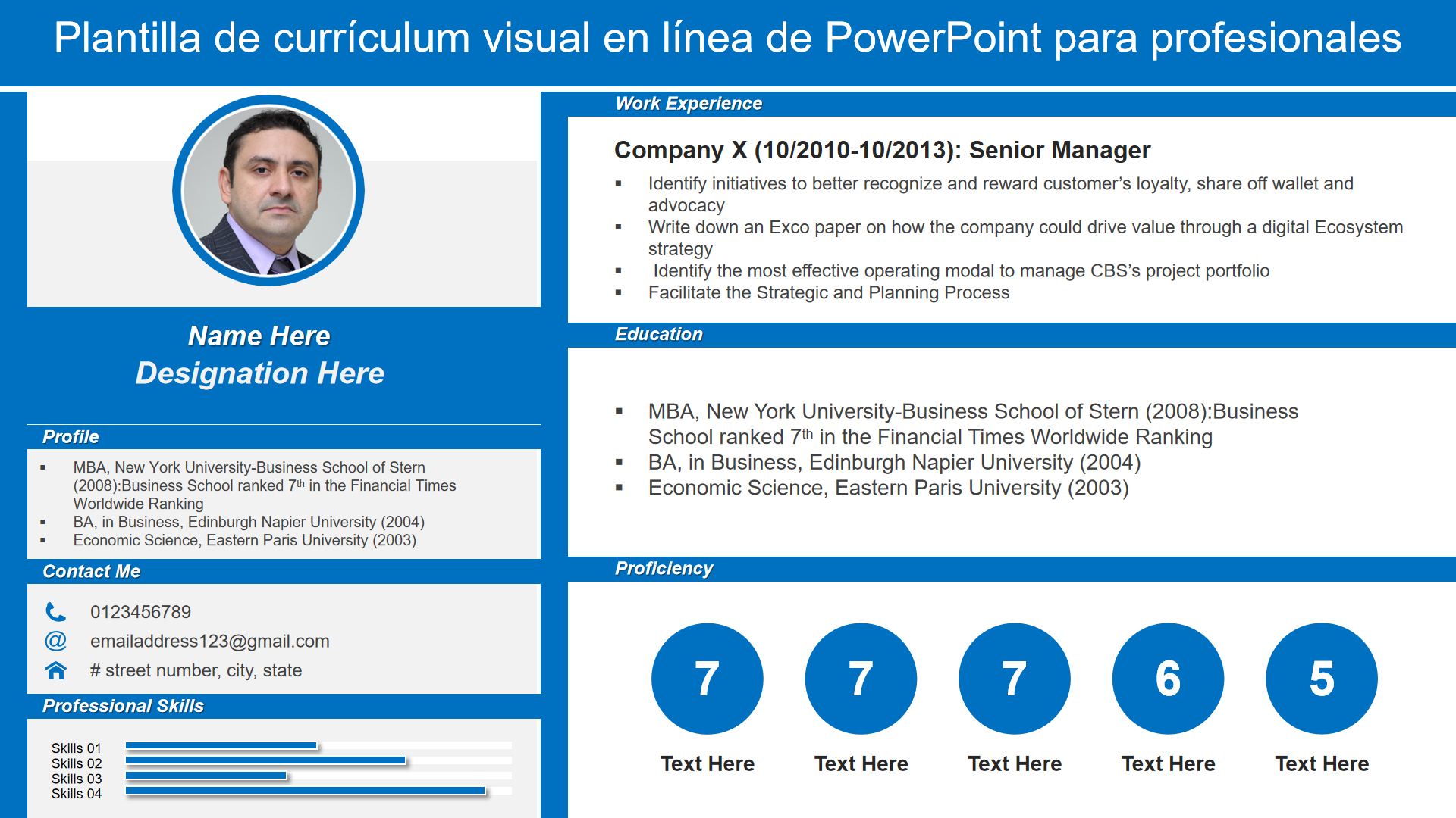 Plantilla de currículum visual en línea de PowerPoint para profesionales