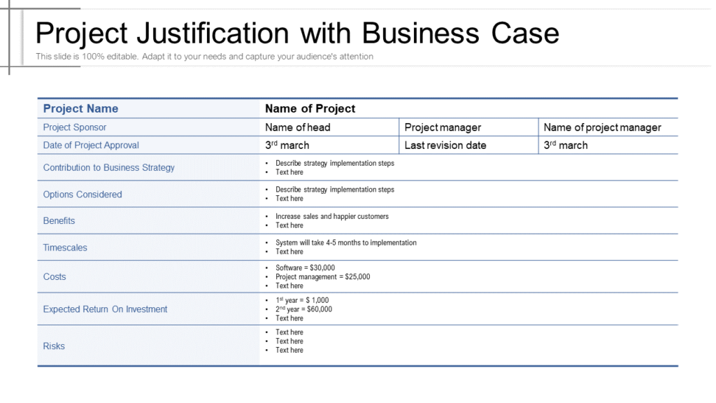 Project Justification with Business Case Template