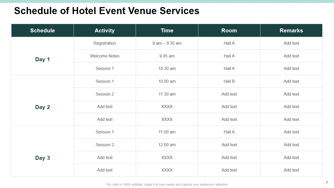 Schedule of Hotel Event Venue Services