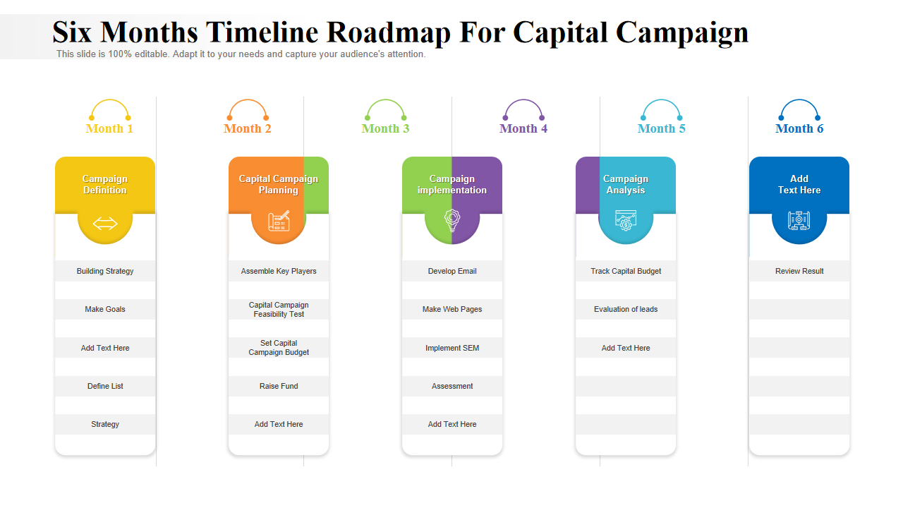 Six Months Timeline Roadmap For Capital Campaign