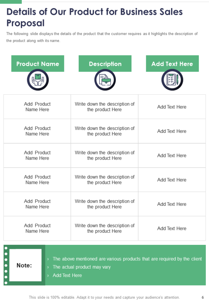 Product Details of a Business Sales Proposal Template