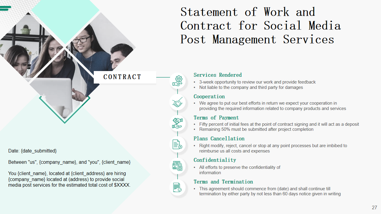 Statement of Work and Contract for Social Media Post Management Services